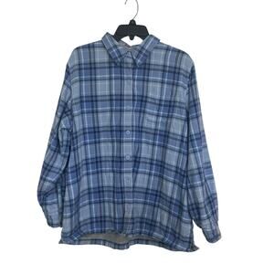 LL Bean Women’s Blue Plaid Sherpa Fleece Lined Cotton Shacket Size XL Workwear